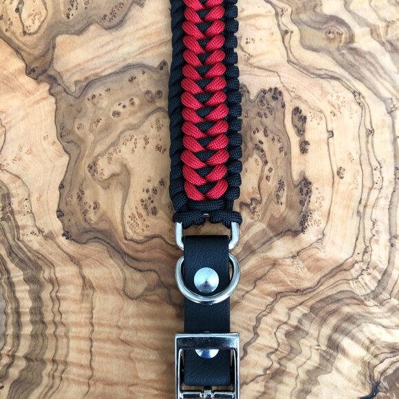 Dog Collar ~ Adjustable 13.5" to 16" ~ Black and Red Paracord ~ Handmade in USA - Picture 5 of 7